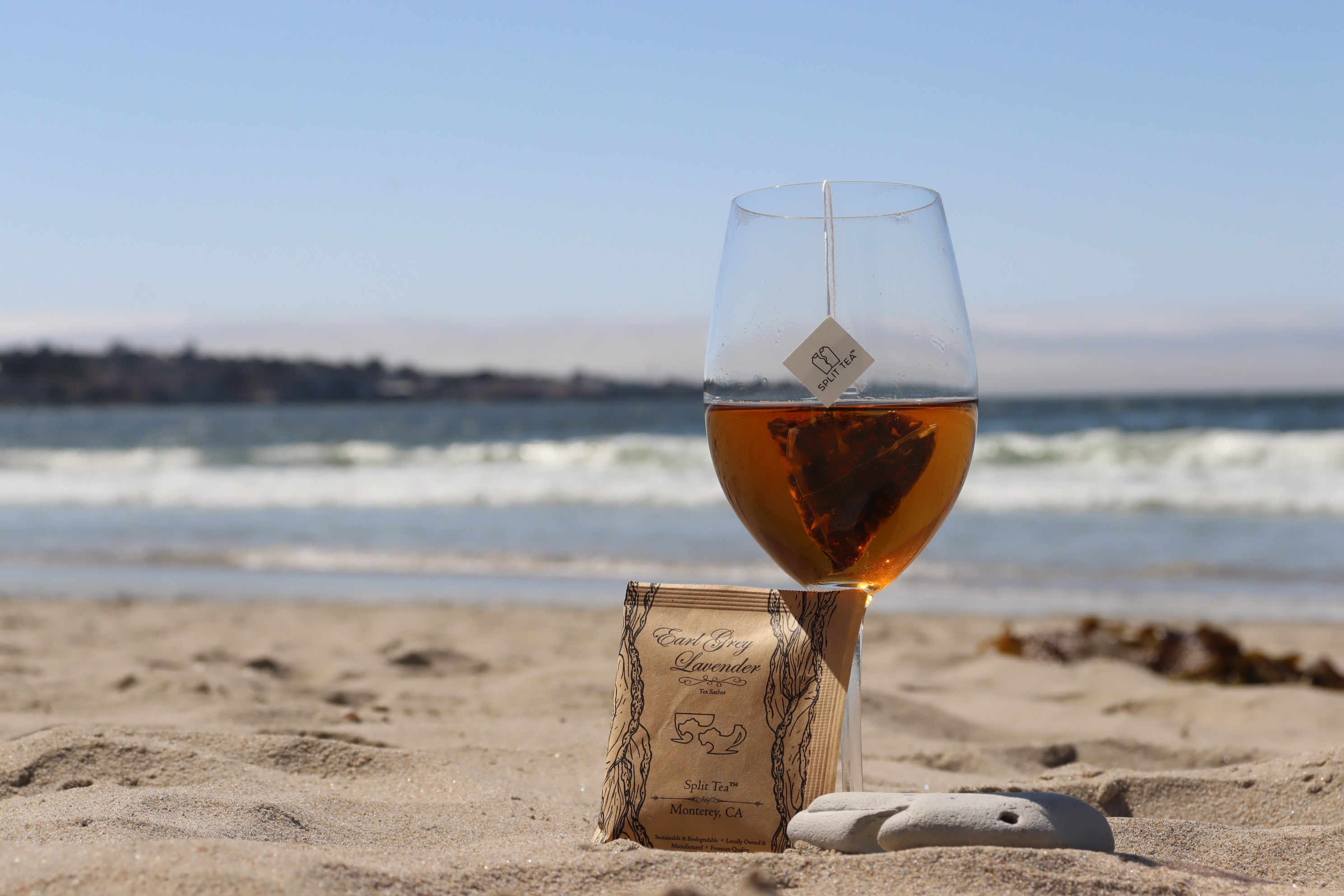 Kraft bag pyramid tea bag Monterey California tea bags eco friendly loose leaf split tea tea beach