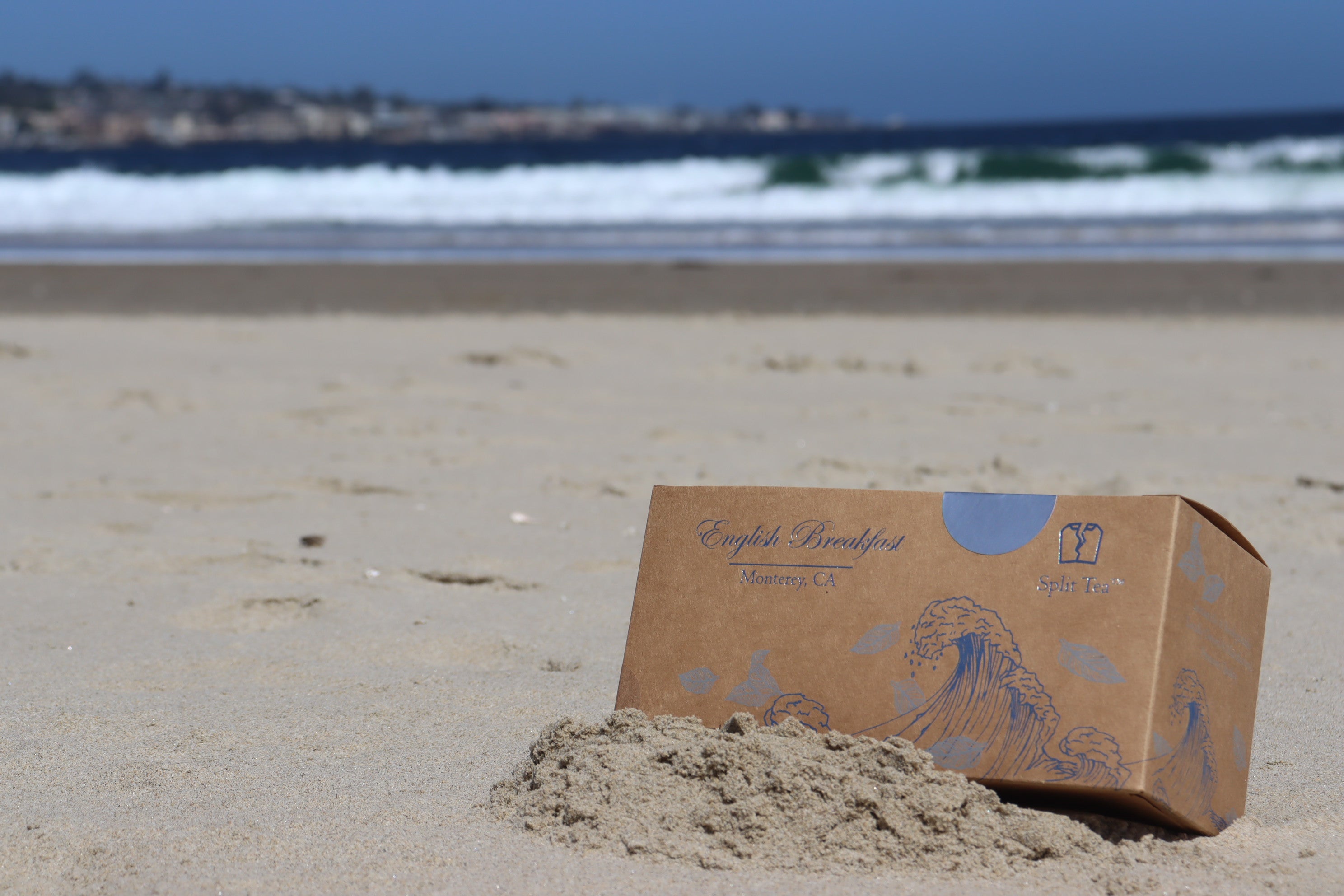 Kraft bag pyramid tea bag Monterey California tea bags eco friendly loose leaf split tea tea beach