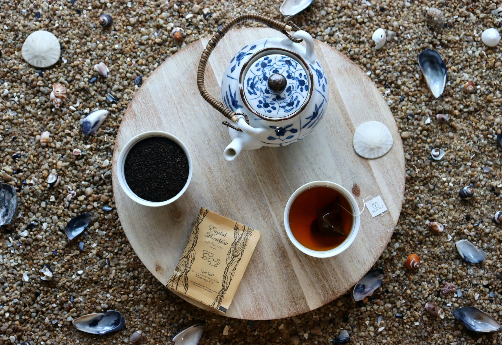 Kraft bag pyramid tea bag Monterey California tea bags eco friendly loose leaf split tea tea at the beach restaurants boutique hotels spas brunch breakfast cafes