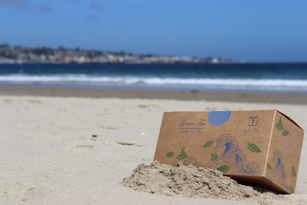 Kraft bag pyramid tea bag Monterey California tea bags eco friendly loose leaf split tea tea beach