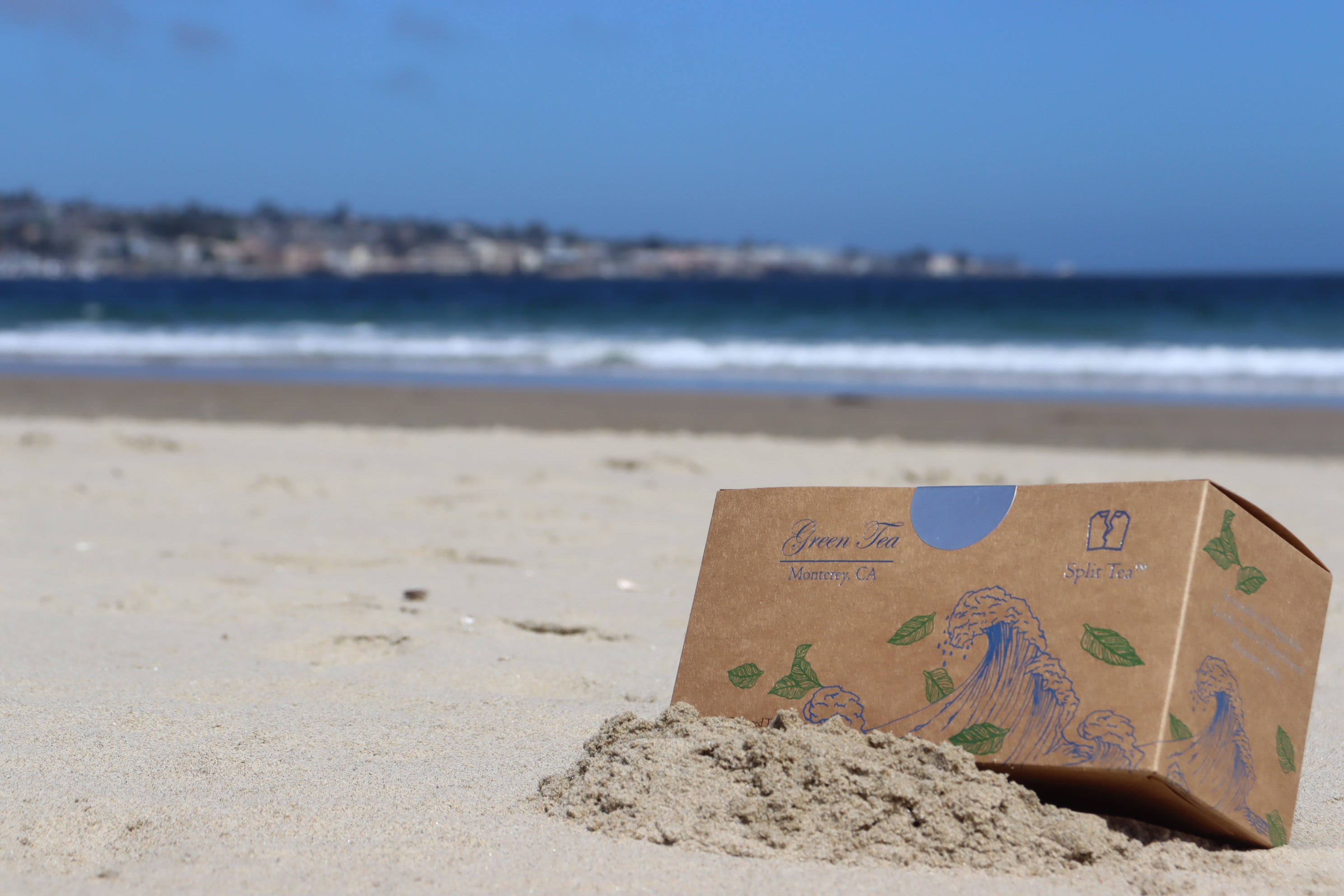Kraft bag pyramid tea bag Monterey California tea bags eco friendly loose leaf split tea tea beach