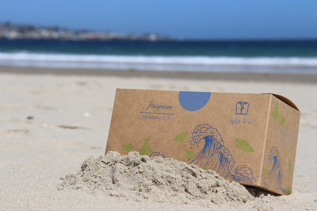 Kraft bag pyramid tea bag Monterey California tea bags eco friendly loose leaf split tea tea beach