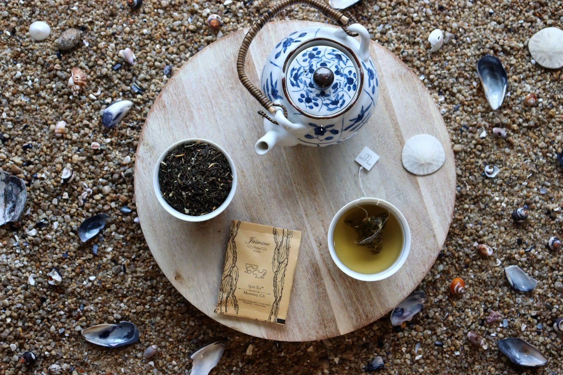 Kraft bag pyramid tea bag Monterey California tea bags eco friendly loose leaf split tea tea at the beach restaurants boutique hotels spas brunch breakfast cafes