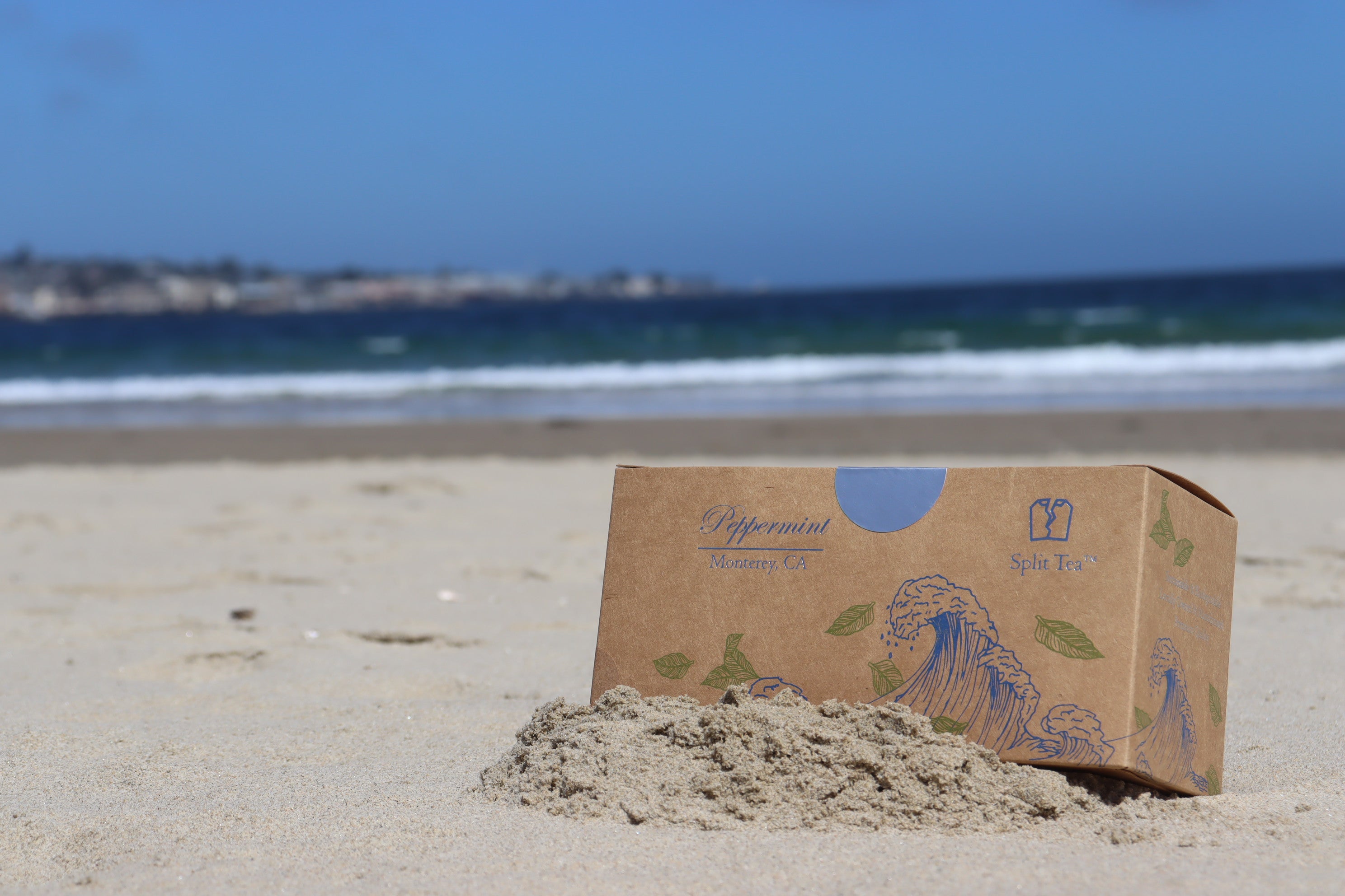 Kraft bag pyramid tea bag Monterey California tea bags eco friendly loose leaf split tea tea beach